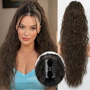 Claw Clip On Ponytail - Medium Brown in 30” length
